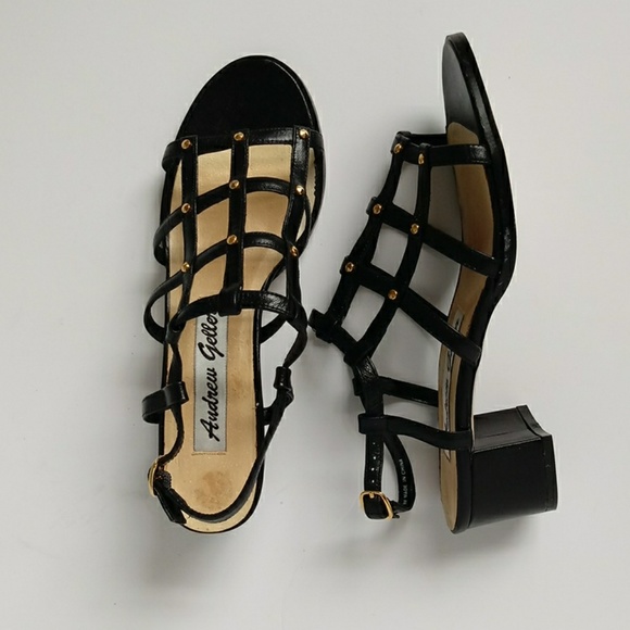 Andrew Geller Shoes - ANDREW GELLER | Black Leather Caged Stud Sandals